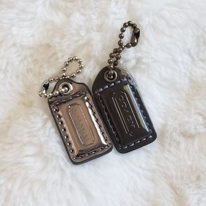 2 Coach 1.5" Patent Leather Poppy tag charms purple for wallet purse keys etc.